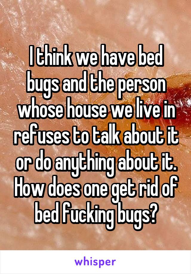 I think we have bed bugs and the person whose house we live in refuses to talk about it or do anything about it. How does one get rid of bed fucking bugs?