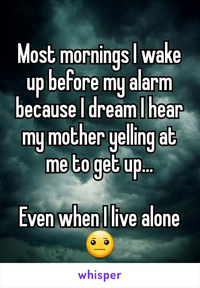 Most mornings I wake up before my alarm because I dream I hear my mother yelling at me to get up...

Even when I live alone
😐