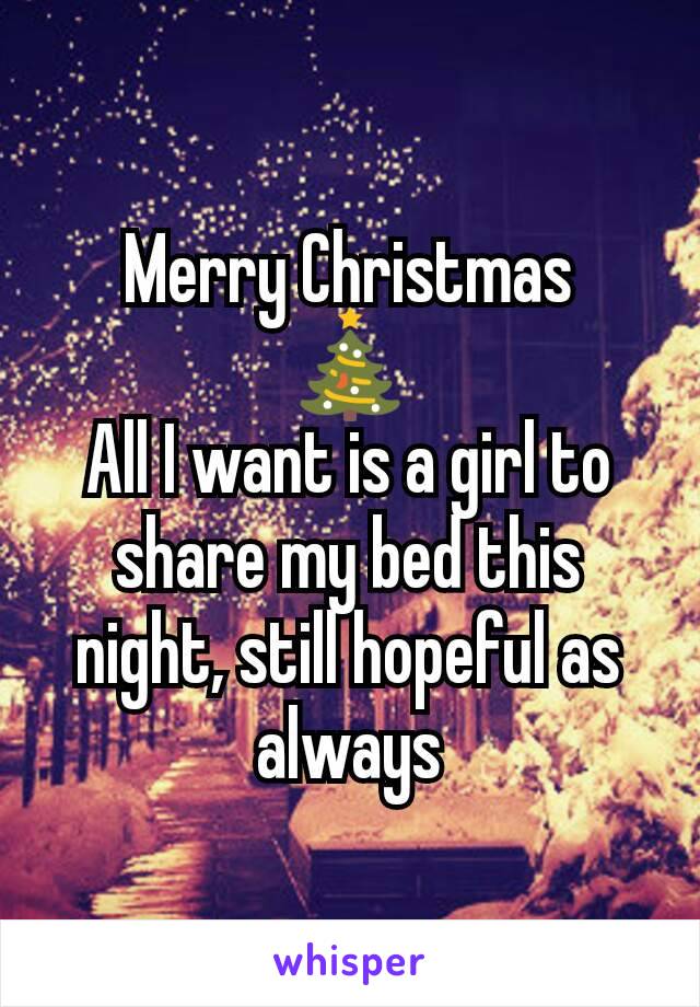 Merry Christmas
🎄
All I want is a girl to share my bed this night, still hopeful as always