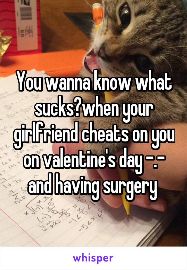 You wanna know what sucks?when your girlfriend cheats on you on valentine's day -.- and having surgery 