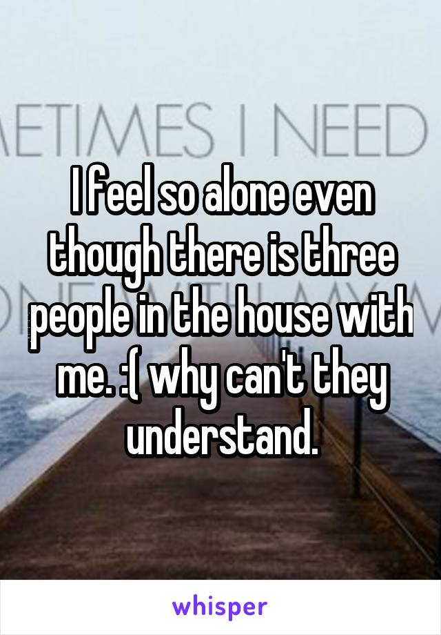 I feel so alone even though there is three people in the house with me. :( why can't they understand.