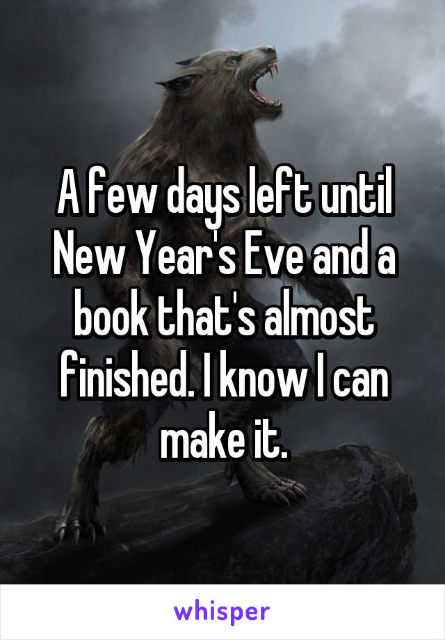 A few days left until New Year's Eve and a book that's almost finished. I know I can make it.