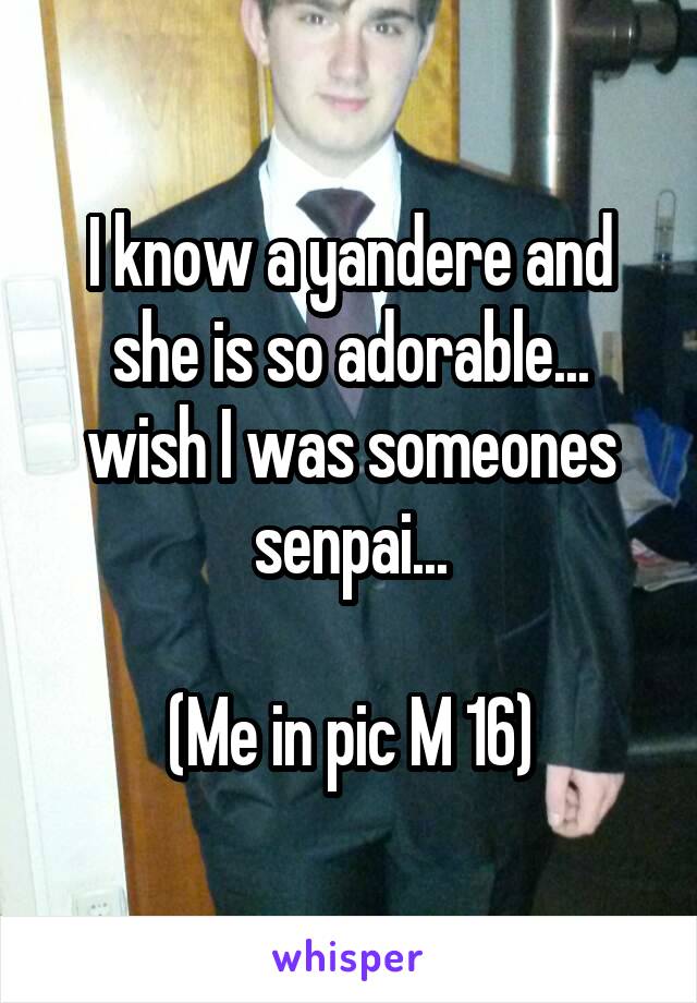 I know a yandere and she is so adorable... wish I was someones senpai...

(Me in pic M 16)