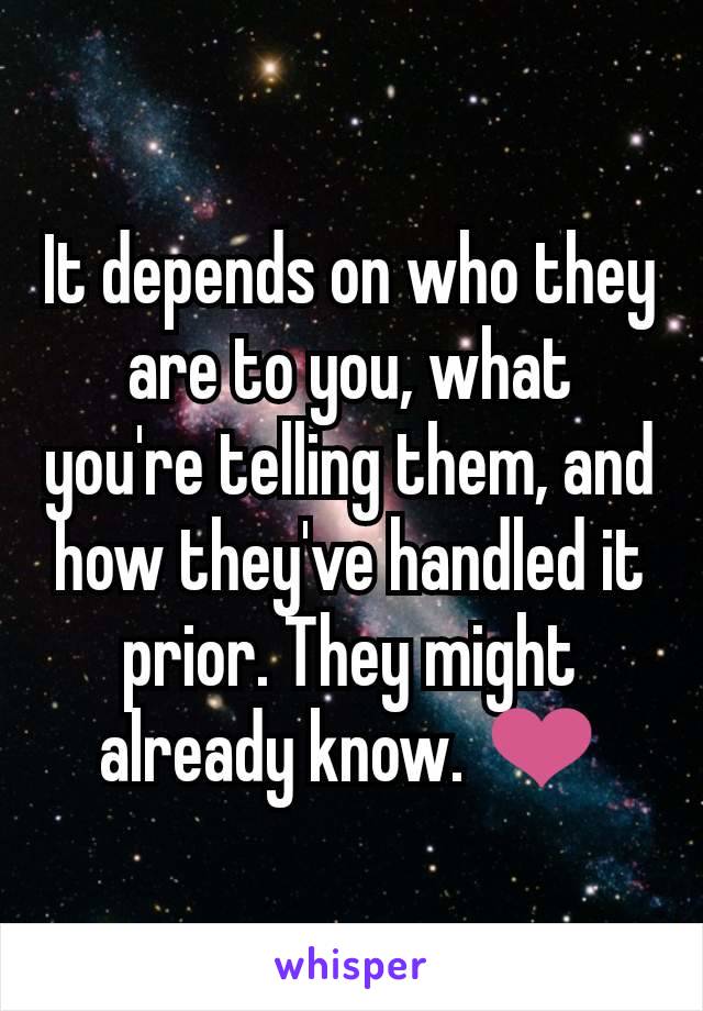 It depends on who they are to you, what you're telling them, and how they've handled it prior. They might already know. ❤️