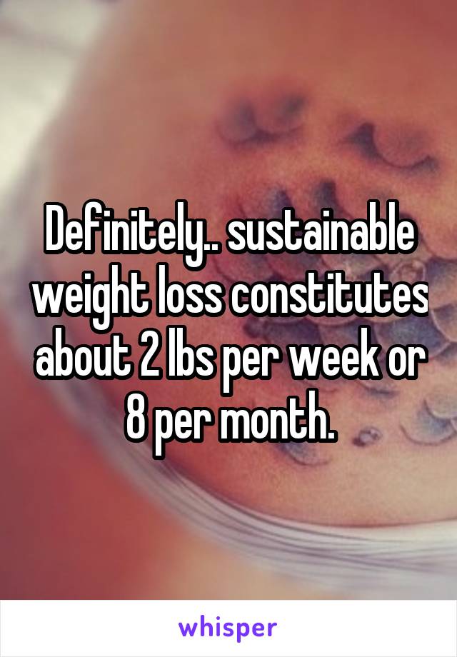 Definitely.. sustainable weight loss constitutes about 2 lbs per week or 8 per month.