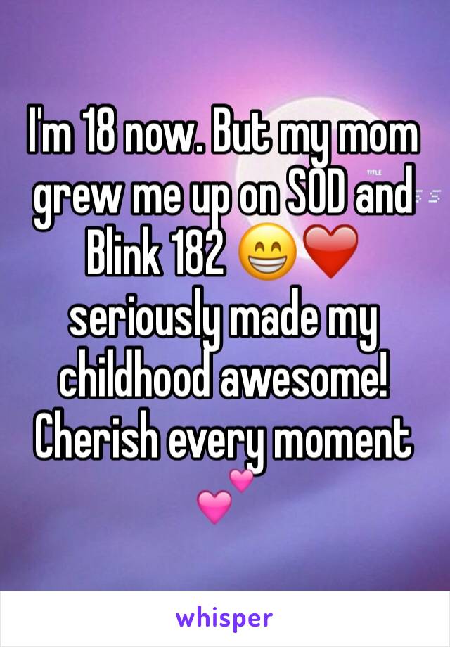 I'm 18 now. But my mom grew me up on SOD and Blink 182 😁❤️ seriously made my childhood awesome! Cherish every moment 💕