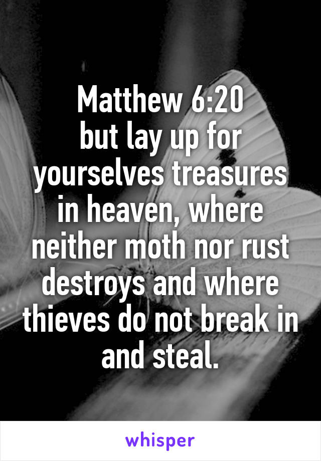 Matthew 6:20
but lay up for yourselves treasures in heaven, where neither moth nor rust destroys and where thieves do not break in and steal.