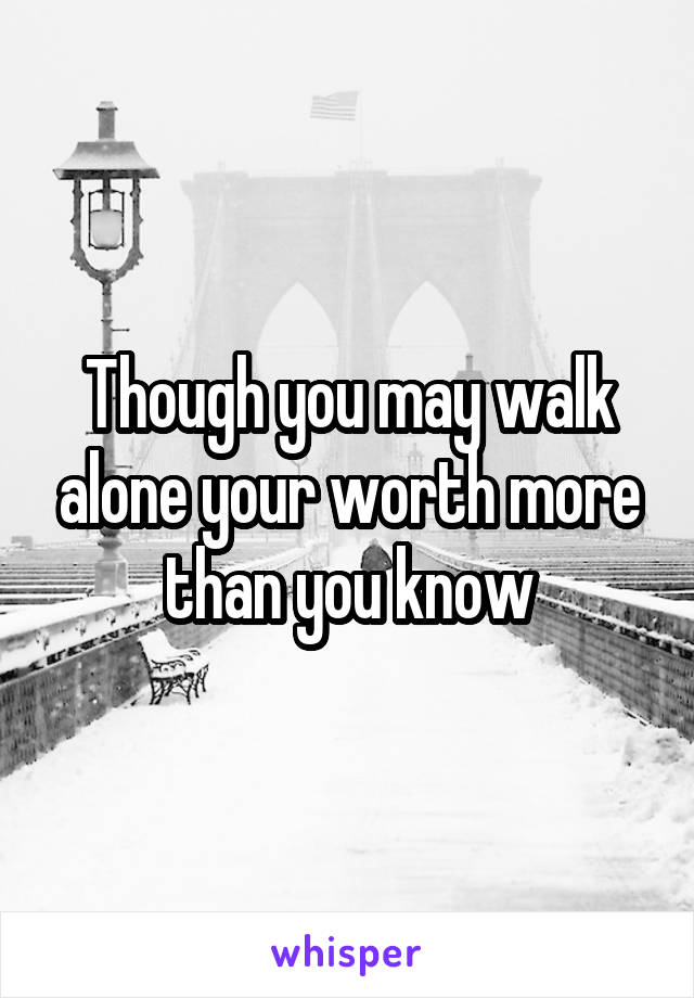 Though you may walk alone your worth more than you know