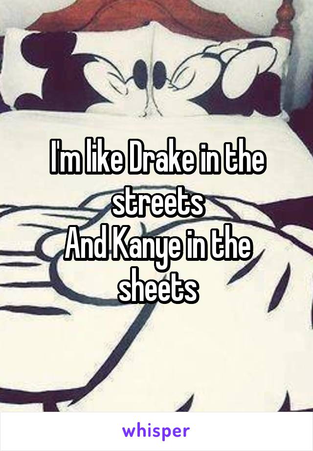 I'm like Drake in the streets
And Kanye in the sheets