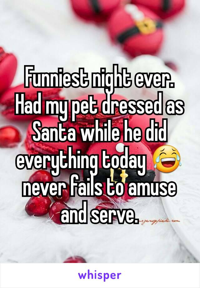 Funniest night ever. Had my pet dressed as Santa while he did everything today 😂 never fails to amuse and serve.