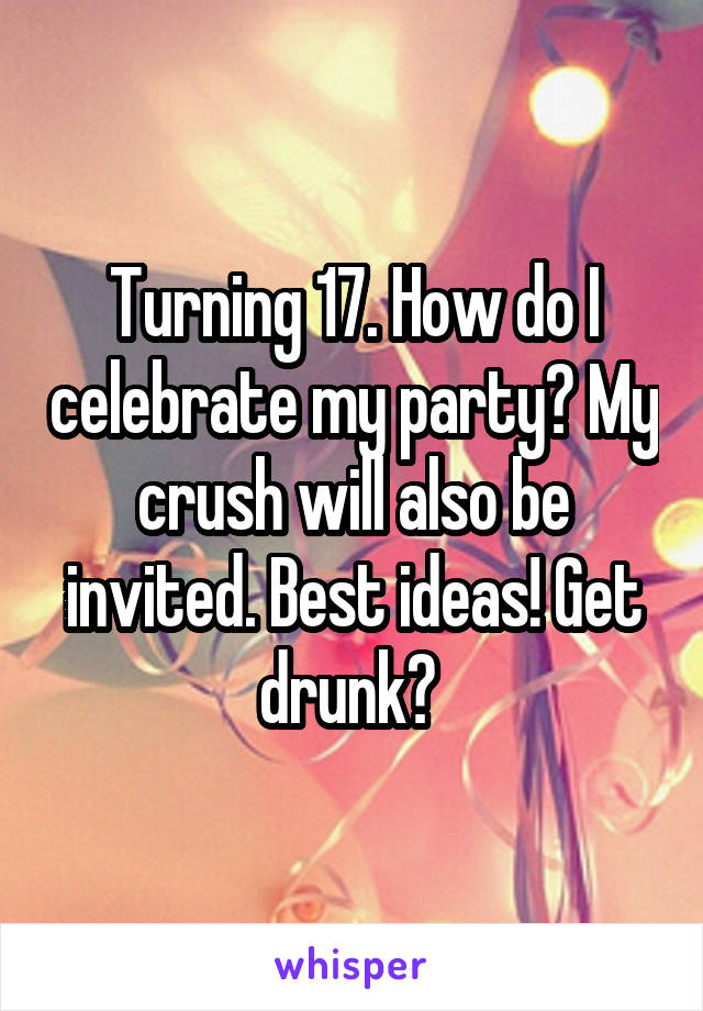 Turning 17. How do I celebrate my party? My crush will also be invited. Best ideas! Get drunk? 