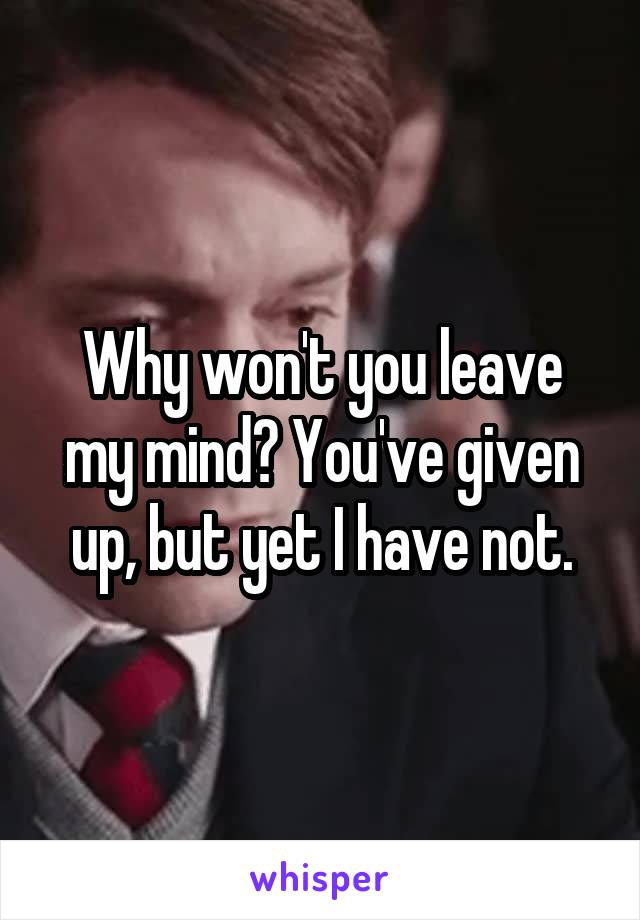 Why won't you leave my mind? You've given up, but yet I have not.