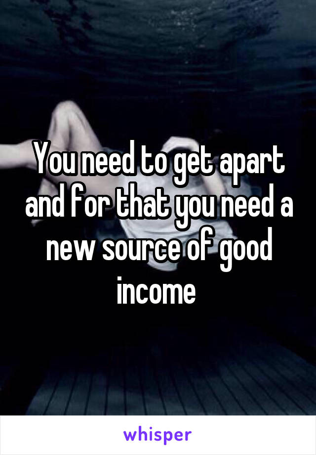 You need to get apart and for that you need a new source of good income 