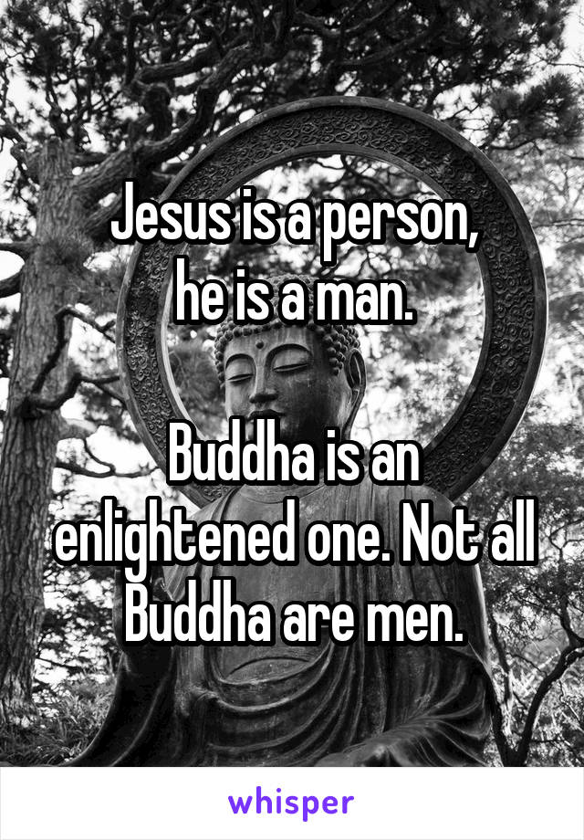 Jesus is a person,
he is a man.

Buddha is an enlightened one. Not all Buddha are men.