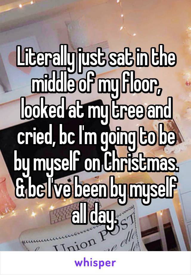 Literally just sat in the middle of my floor, looked at my tree and cried, bc I'm going to be by myself on Christmas. & bc I've been by myself all day. 