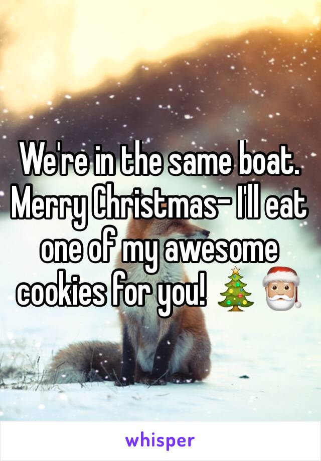 We're in the same boat. Merry Christmas- I'll eat one of my awesome cookies for you! 🎄🎅🏼