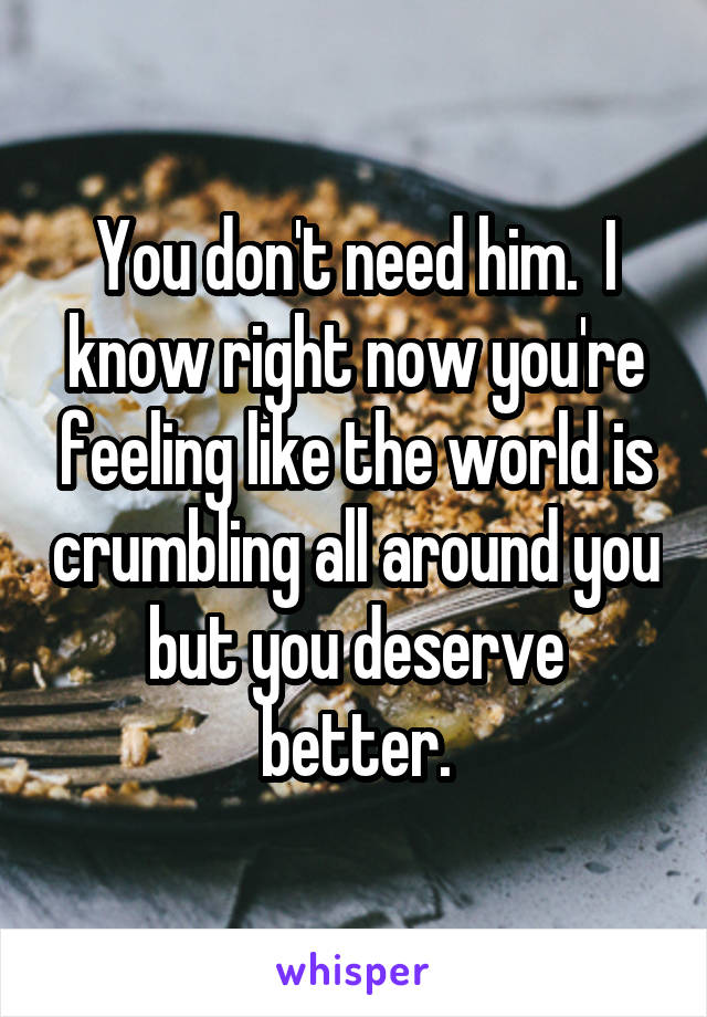 You don't need him.  I know right now you're feeling like the world is crumbling all around you but you deserve better.