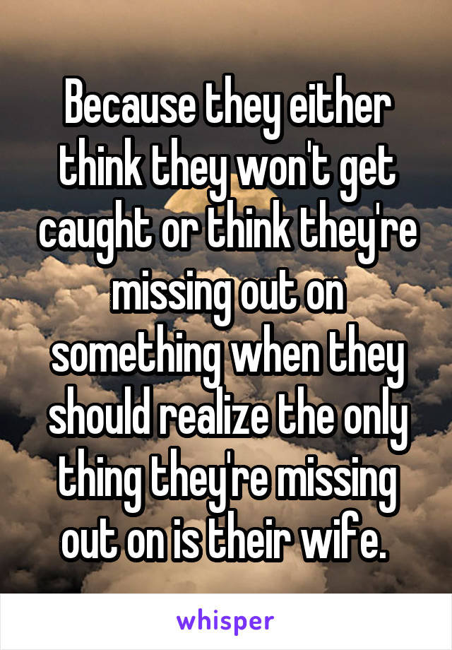 Because they either think they won't get caught or think they're missing out on something when they should realize the only thing they're missing out on is their wife. 