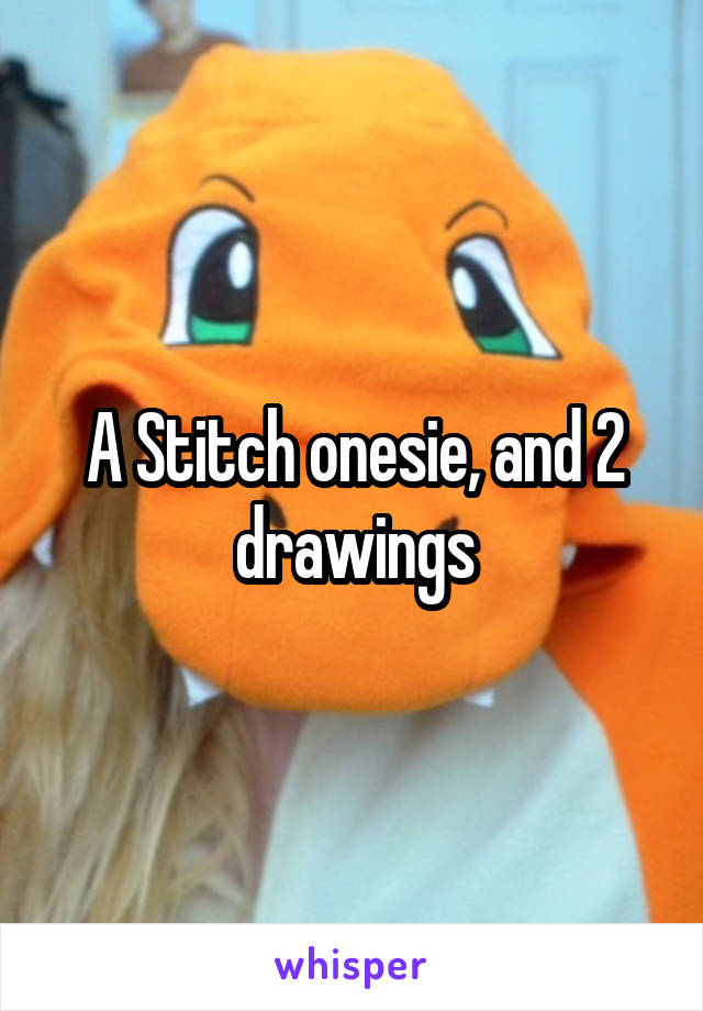 A Stitch onesie, and 2 drawings