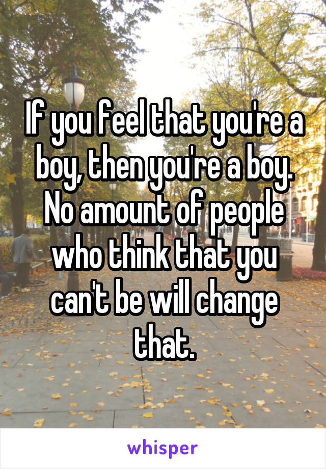 If you feel that you're a boy, then you're a boy. No amount of people who think that you can't be will change that.