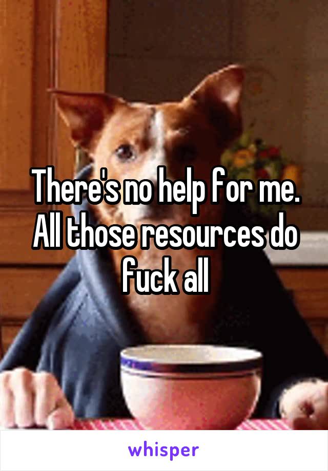 There's no help for me. All those resources do fuck all