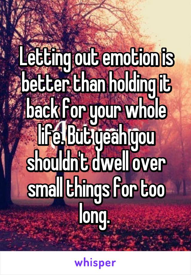 Letting out emotion is better than holding it back for your whole life. But yeah you shouldn't dwell over small things for too long. 