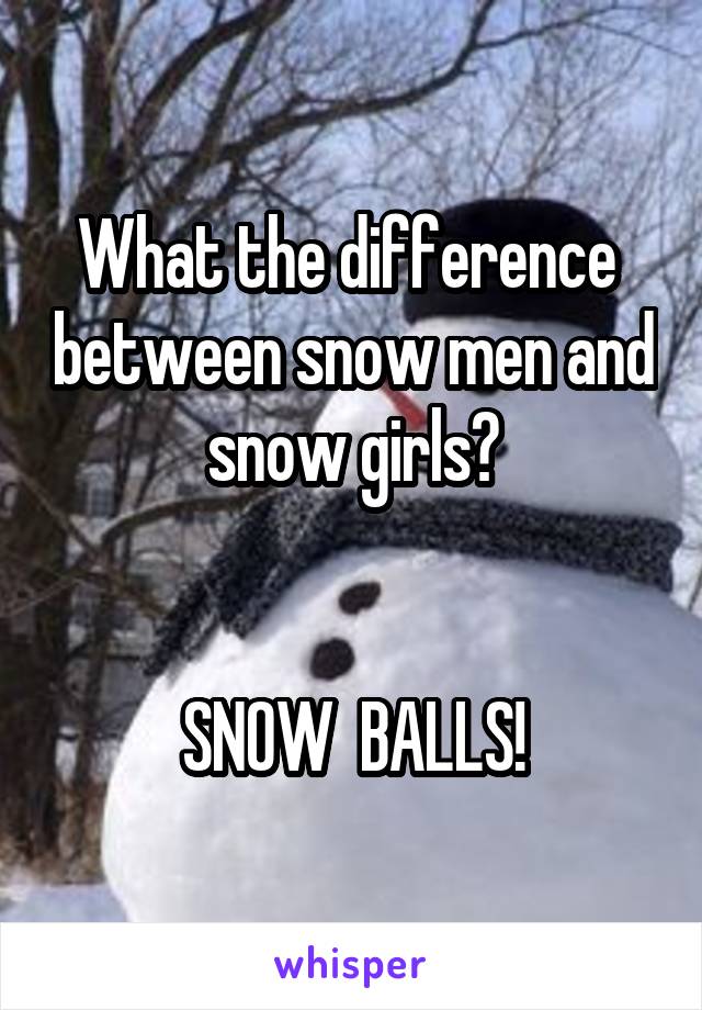 What the difference  between snow men and snow girls?


SNOW  BALLS!