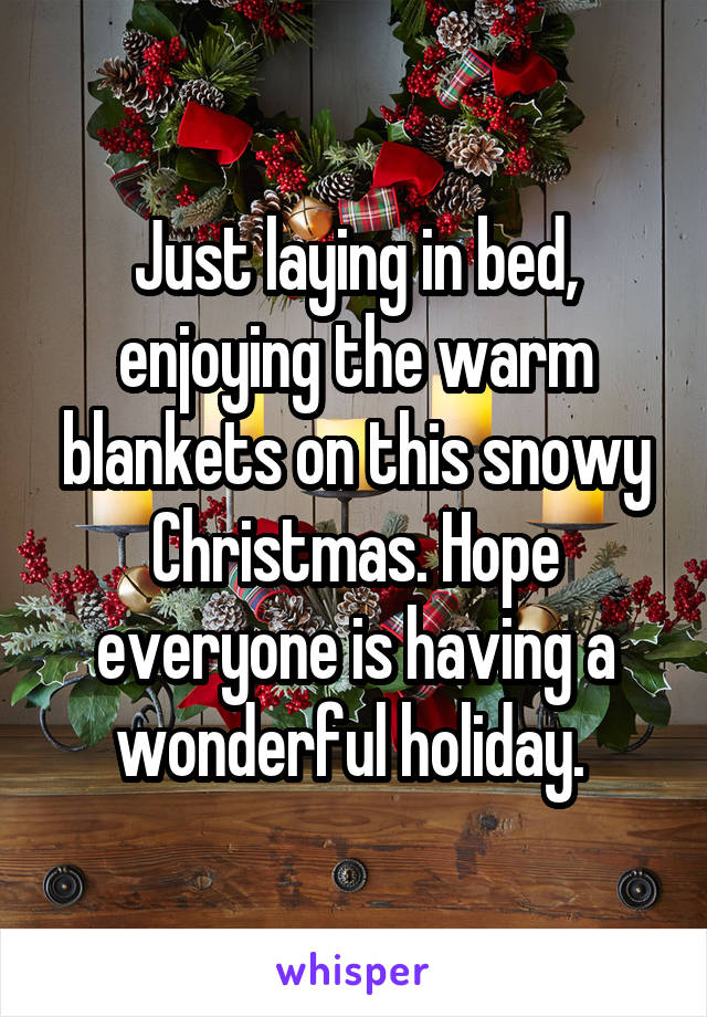 Just laying in bed, enjoying the warm blankets on this snowy Christmas. Hope everyone is having a wonderful holiday. 