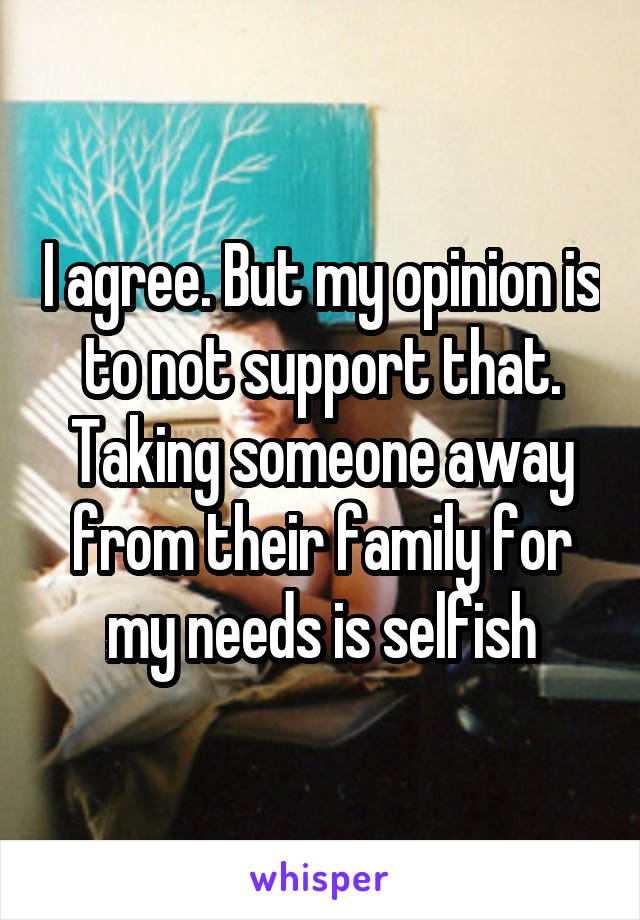 I agree. But my opinion is to not support that. Taking someone away from their family for my needs is selfish