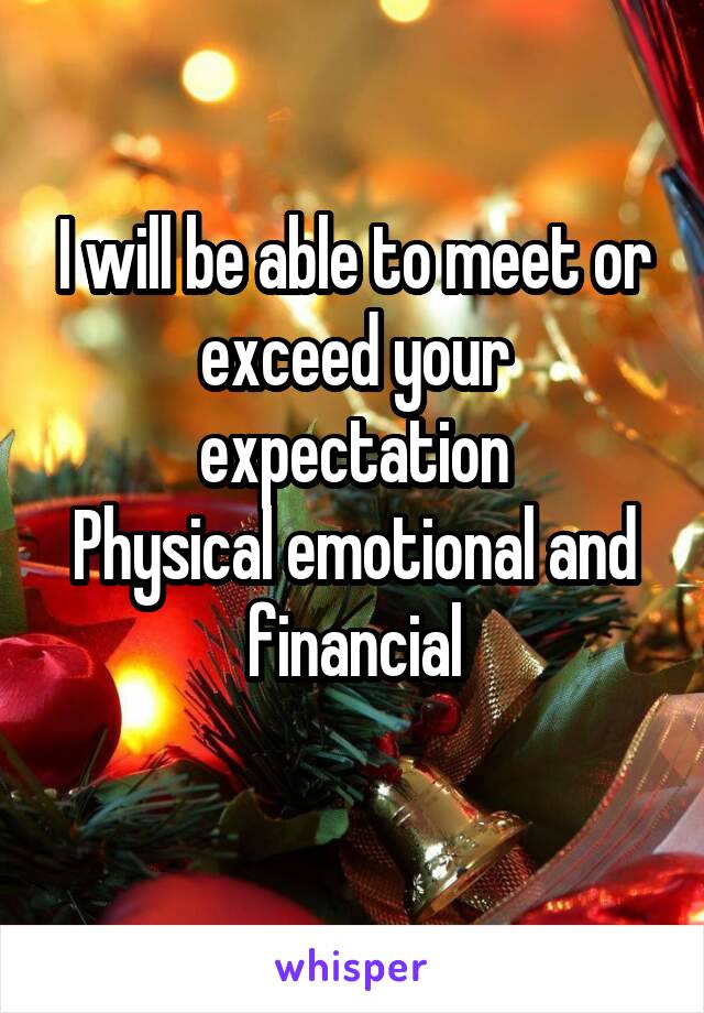 I will be able to meet or exceed your expectation
Physical emotional and financial
