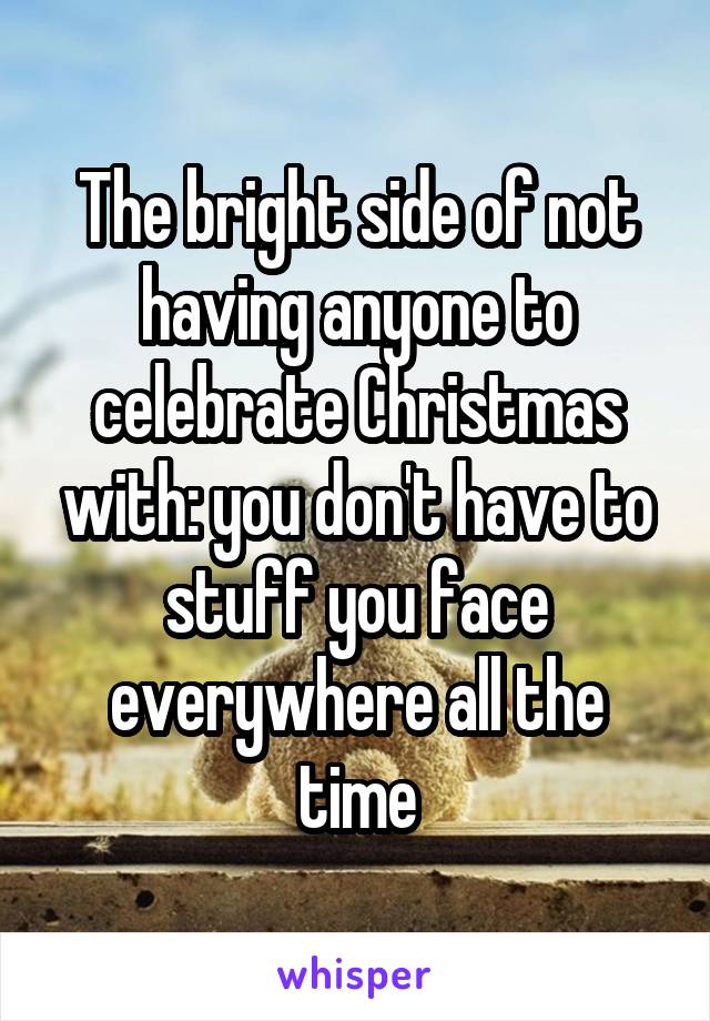 The bright side of not having anyone to celebrate Christmas with: you don't have to stuff you face everywhere all the time