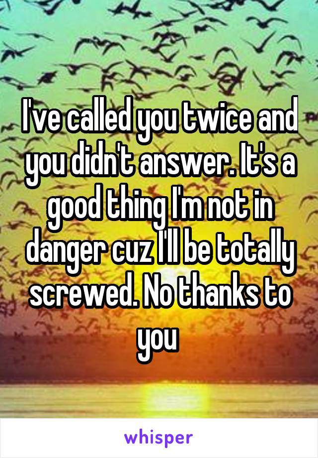 I've called you twice and you didn't answer. It's a good thing I'm not in danger cuz I'll be totally screwed. No thanks to you 