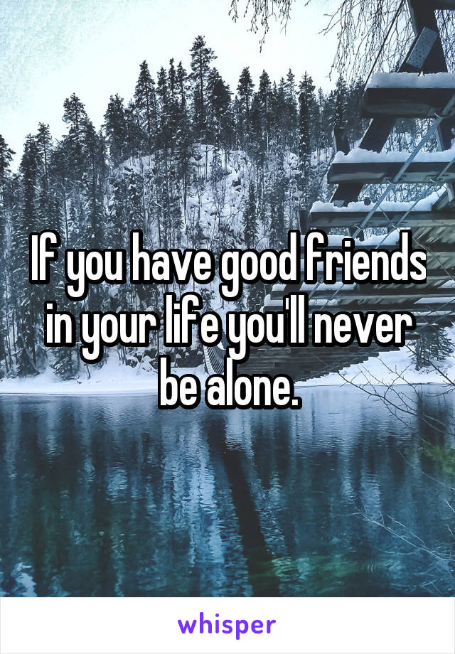 If you have good friends in your life you'll never be alone.