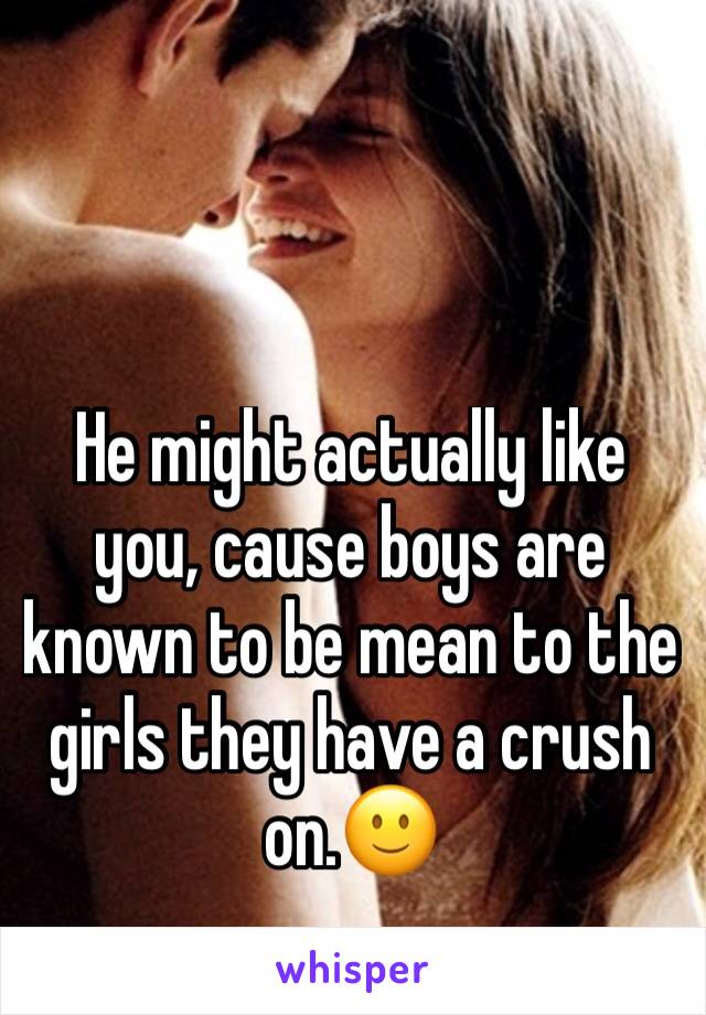 He might actually like you, cause boys are known to be mean to the girls they have a crush on.🙂