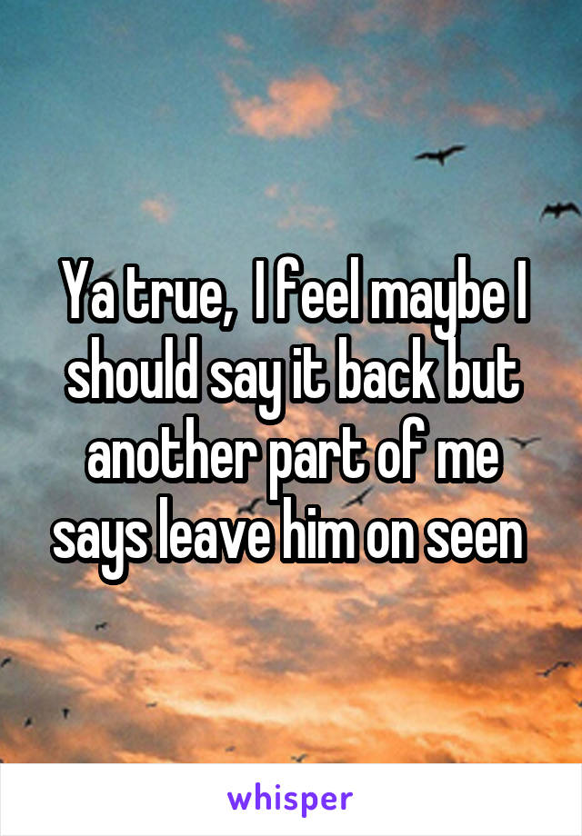 Ya true,  I feel maybe I should say it back but another part of me says leave him on seen 