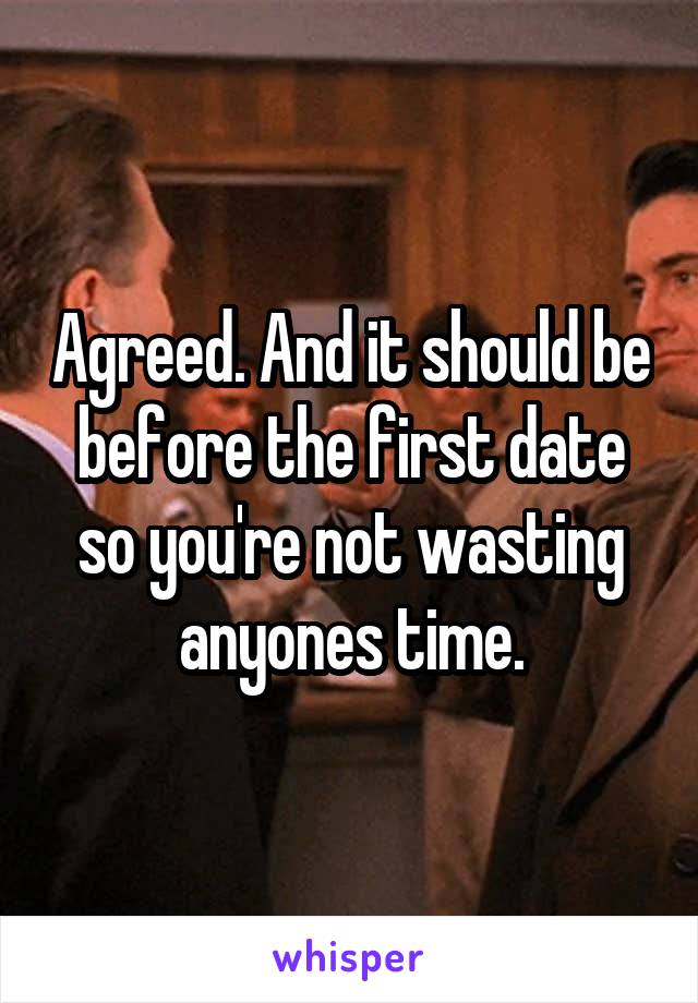 Agreed. And it should be before the first date so you're not wasting anyones time.