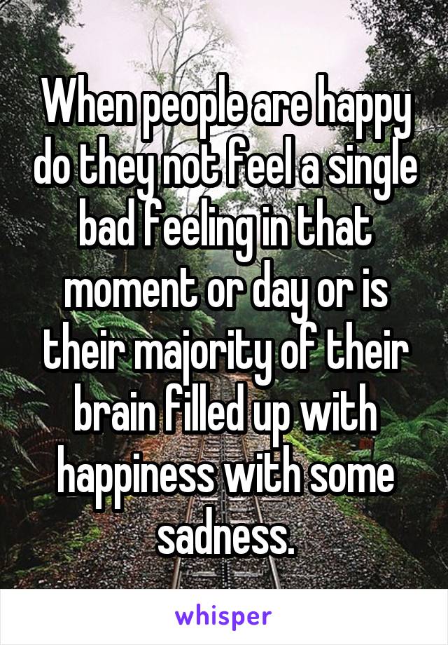 When people are happy do they not feel a single bad feeling in that moment or day or is their majority of their brain filled up with happiness with some sadness.