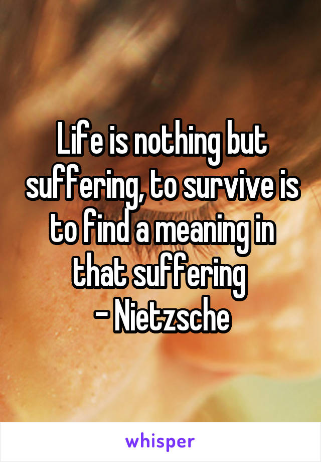 Life is nothing but suffering, to survive is to find a meaning in that suffering 
- Nietzsche