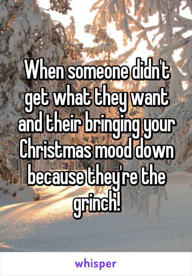 When someone didn't get what they want and their bringing your Christmas mood down because they're the grinch!