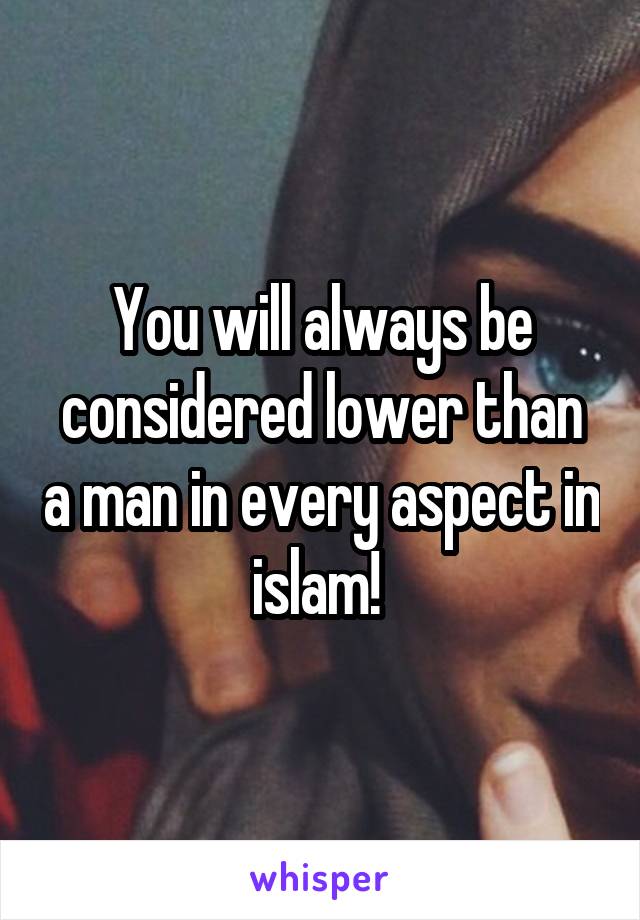 You will always be considered lower than a man in every aspect in islam! 