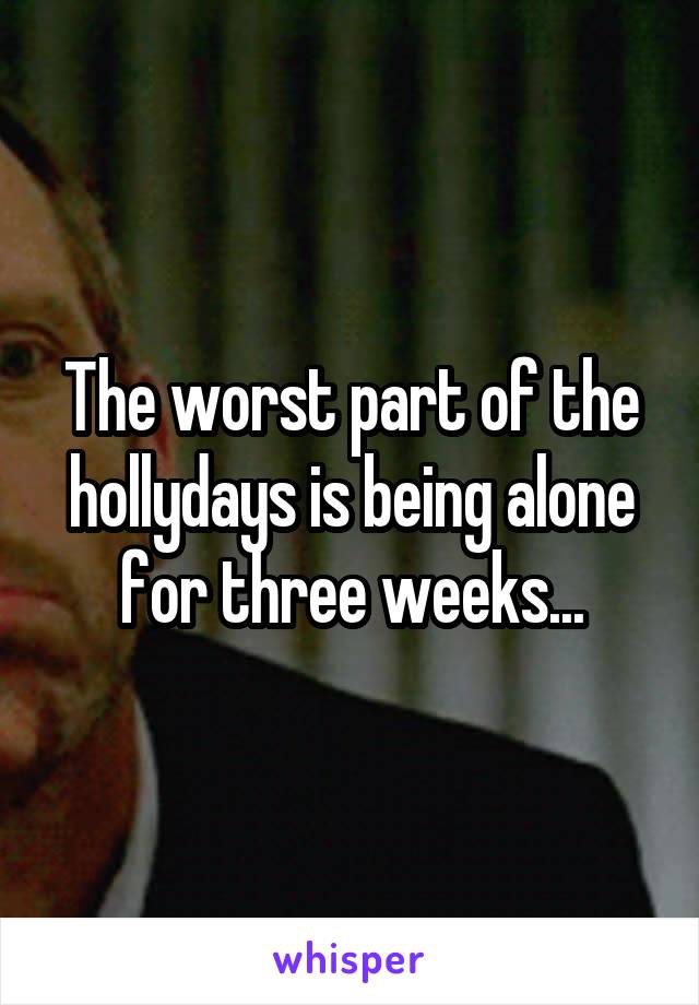 The worst part of the hollydays is being alone for three weeks...