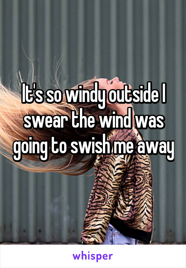 It's so windy outside I swear the wind was going to swish me away 