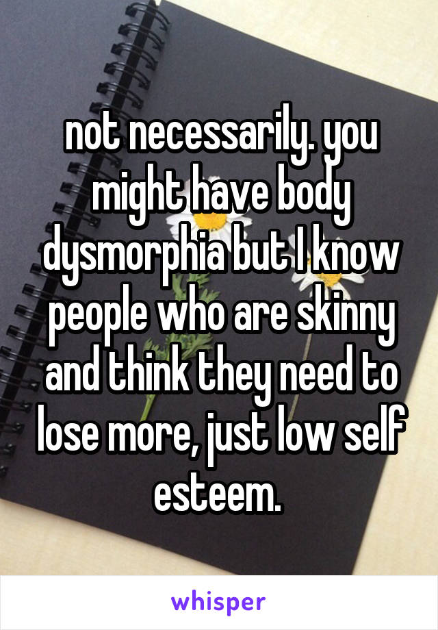 not necessarily. you might have body dysmorphia but I know people who are skinny and think they need to lose more, just low self esteem. 