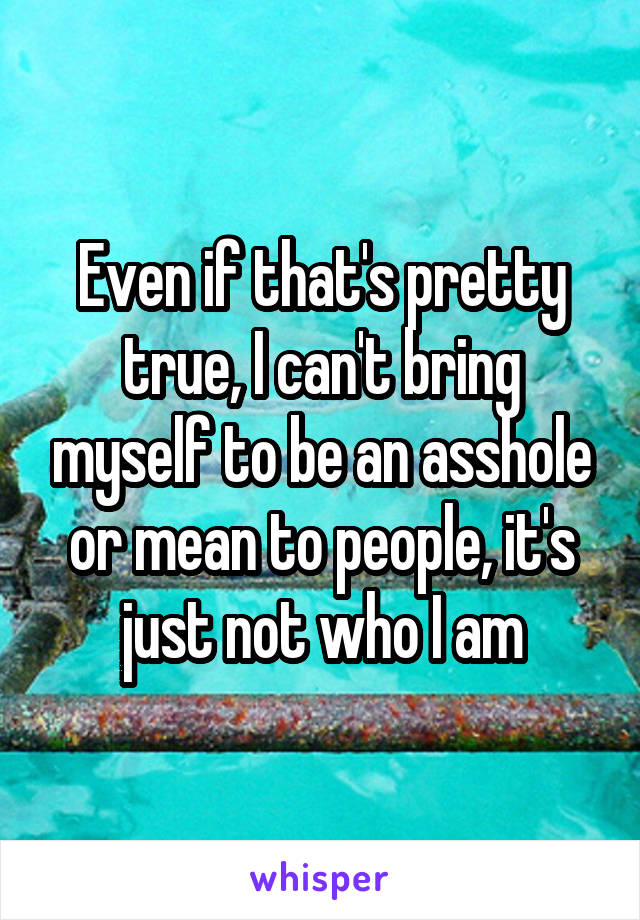 Even if that's pretty true, I can't bring myself to be an asshole or mean to people, it's just not who I am