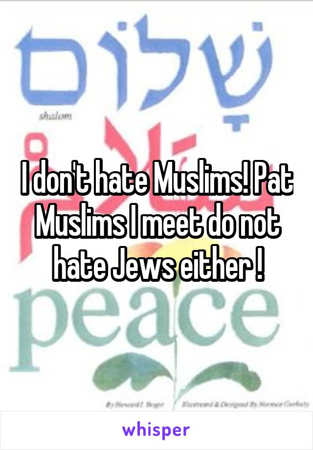 I don't hate Muslims! Pat Muslims I meet do not hate Jews either !