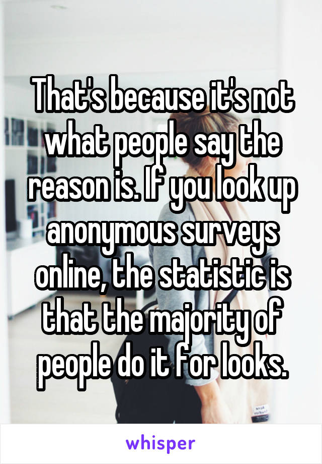 That's because it's not what people say the reason is. If you look up anonymous surveys online, the statistic is that the majority of people do it for looks.