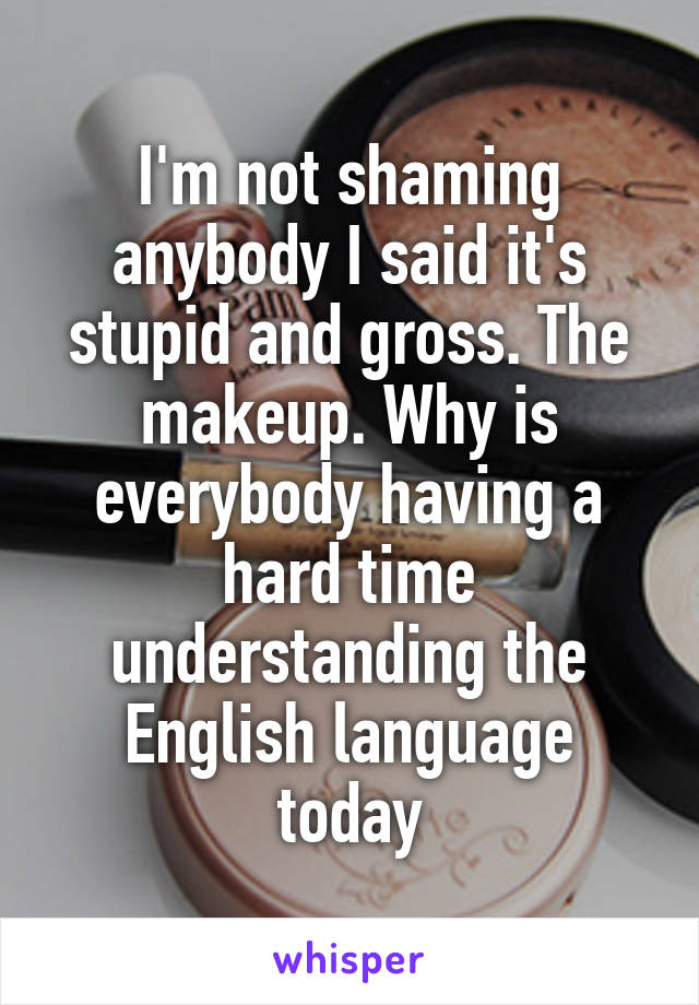 I'm not shaming anybody I said it's stupid and gross. The makeup. Why is everybody having a hard time understanding the English language today