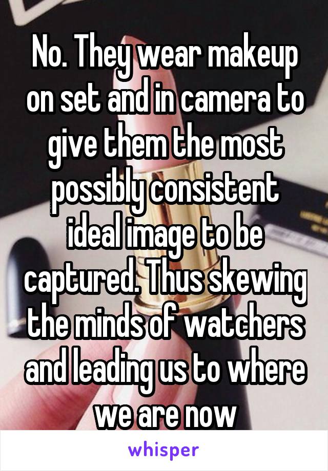 No. They wear makeup on set and in camera to give them the most possibly consistent ideal image to be captured. Thus skewing the minds of watchers and leading us to where we are now