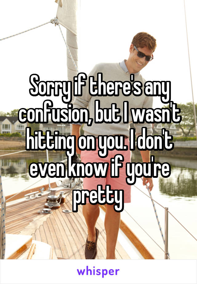 Sorry if there's any confusion, but I wasn't hitting on you. I don't even know if you're pretty 