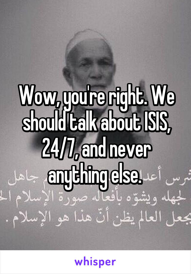 Wow, you're right. We should talk about ISIS, 24/7, and never anything else. 